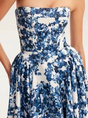 Blue Floral Strapless Maxi Dress for Women